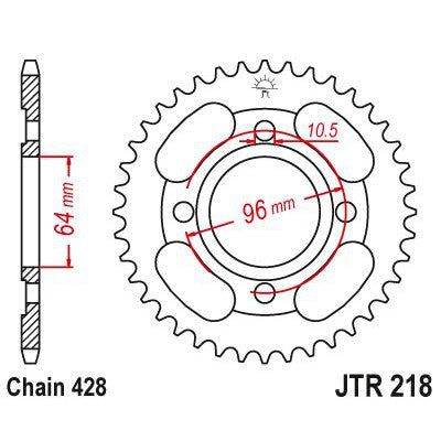 JT Sprockets Rear Steel Sprocket 44 Tooth 44T 428 Chain JTR218.44