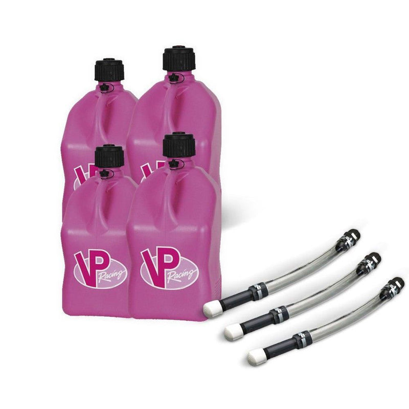 Load image into Gallery viewer, VP Racing 4 Pack Pink 5.5 Gallon Square Utility Jugs + 3 Deluxe Fill Hoses
