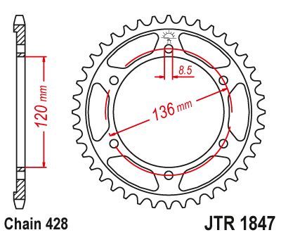 Load image into Gallery viewer, JT Sprockets Rear Steel Sprocket 51 Tooth 51T 428 Chain JTR1847.51
