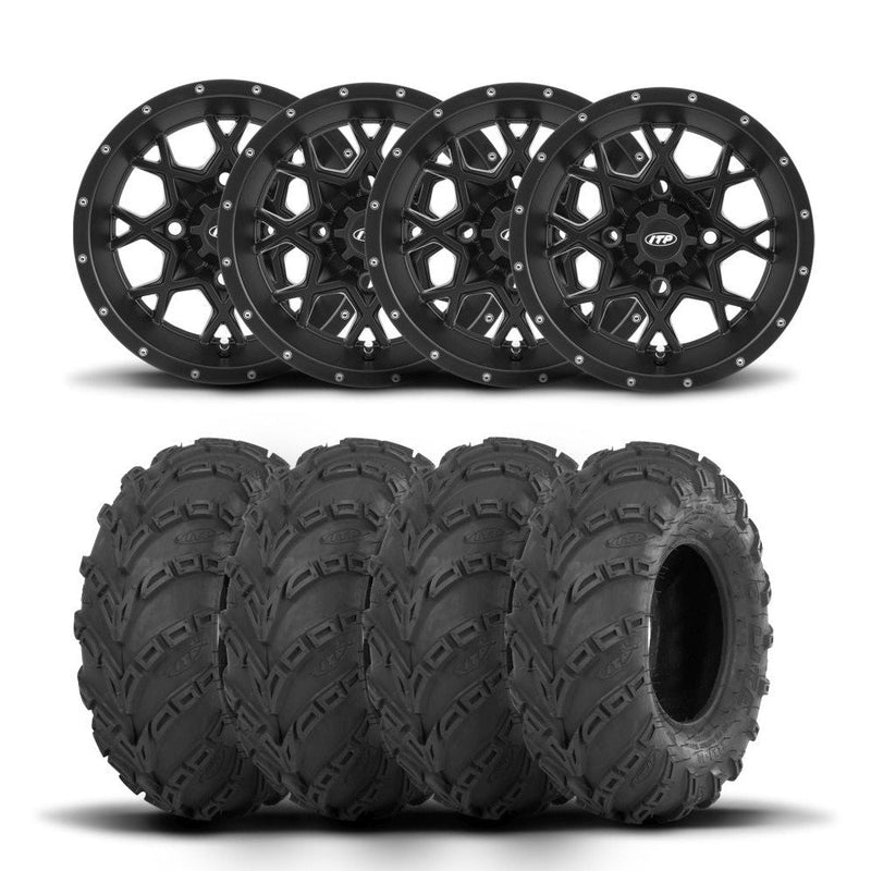 Load image into Gallery viewer, ITP Hurricane 12" Matte Black Wheels And Mud Lite Tires [25x8-12]
