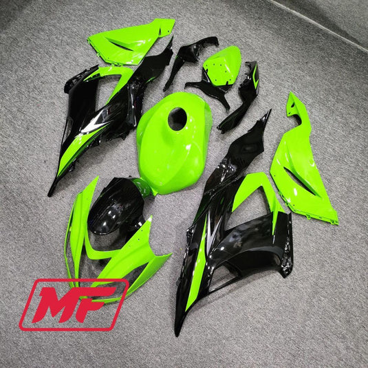 Monster Fairings Full Kit Kawasaki ZX-6R 13-18 Black and Green + Windshield + Gas Tank Cover