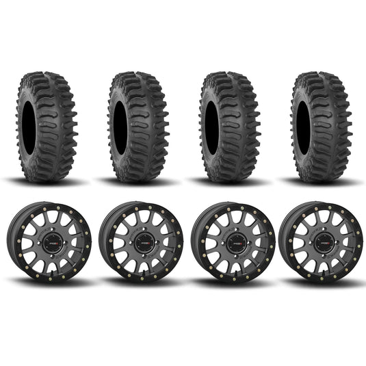 System 3 SB-5 Beadlock Gun Metal Grey 15" Wheels And XT400 Tires [33x10R-15]