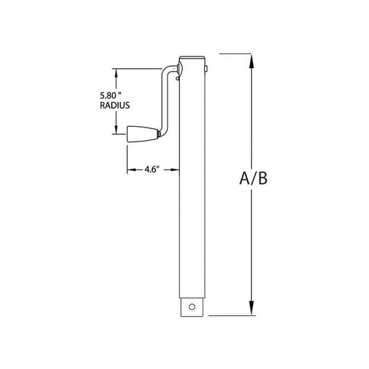 Bulldog, Drop-Through Round Trailer Jack, No Mount, 2,000 lbs. Lift Capacity, Side Wind, Weld-On, 15 in. Travel