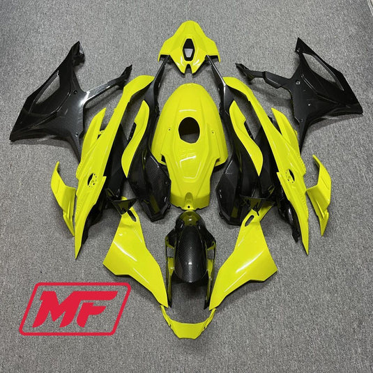 Monster Fairings Full Kit BMW S1000RR 23-2024 Gloss High Viz Yellow w/ Carbon Fiber Style + Windshield + Gas Tank Cover