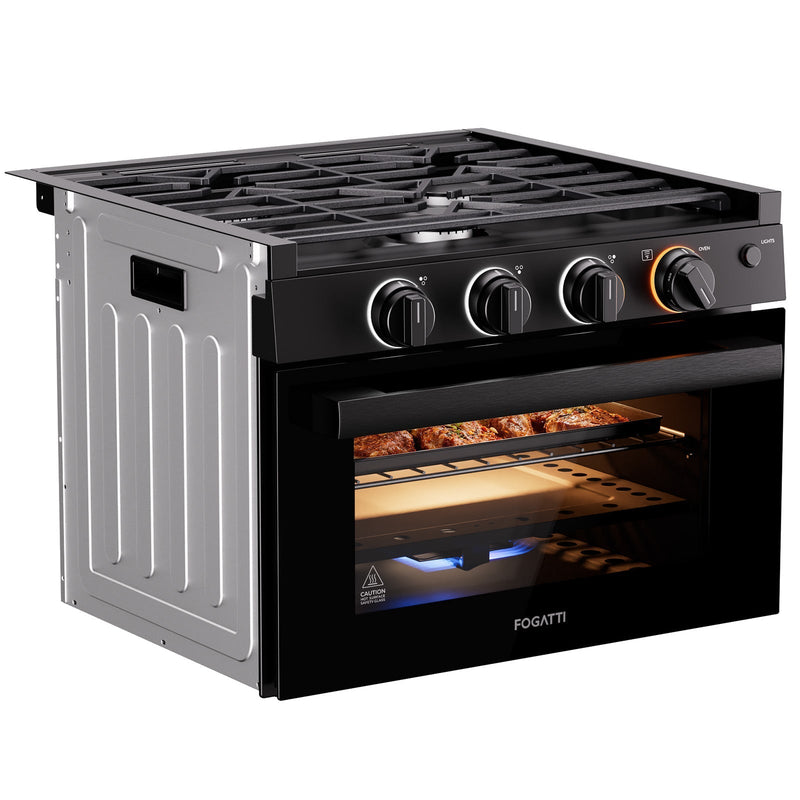 Load image into Gallery viewer, FOGATTI 17-Inch RV Oven Stove Combo, 3 Burner Propane Gas Range for Travel Trailer &amp; Camper

