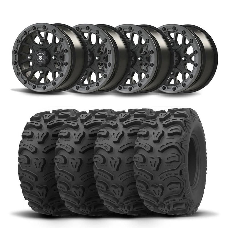 Load image into Gallery viewer, Set of Four Bullite Rider Wheels 14&quot; Gray And Kenda K587 Bearclaw HTR Tires [26x11R-14]
