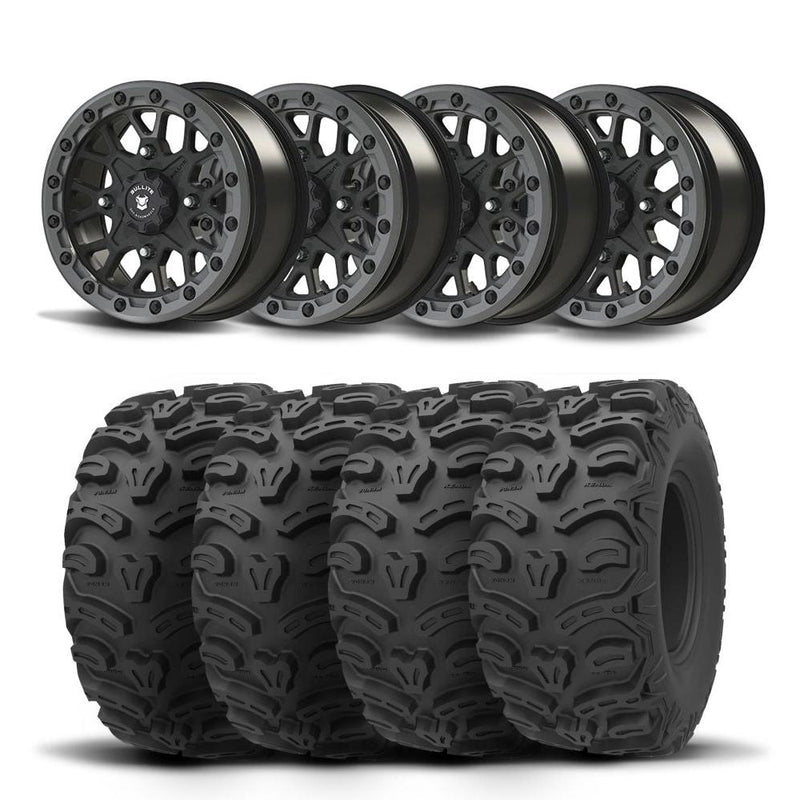 Load image into Gallery viewer, Set of Four Bullite Rider Wheels 14" Gray And Kenda K587 Bearclaw HTR Tires [26x11R-14]
