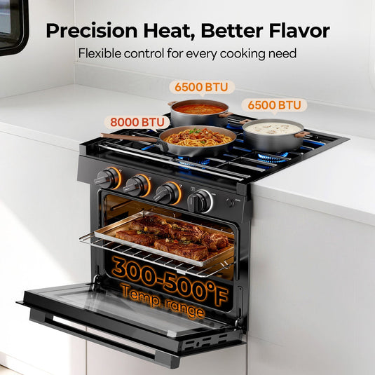 FOGATTI 17-Inch RV Oven Stove Combo, 3 Burner Propane Gas Range for Travel Trailer & Camper