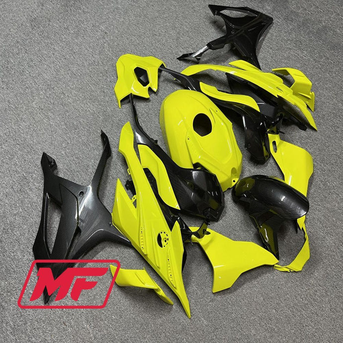 Monster Fairings Full Kit BMW S1000RR 23-2024 Gloss High Viz Yellow w/ Carbon Fiber Style + Windshield + Gas Tank Cover