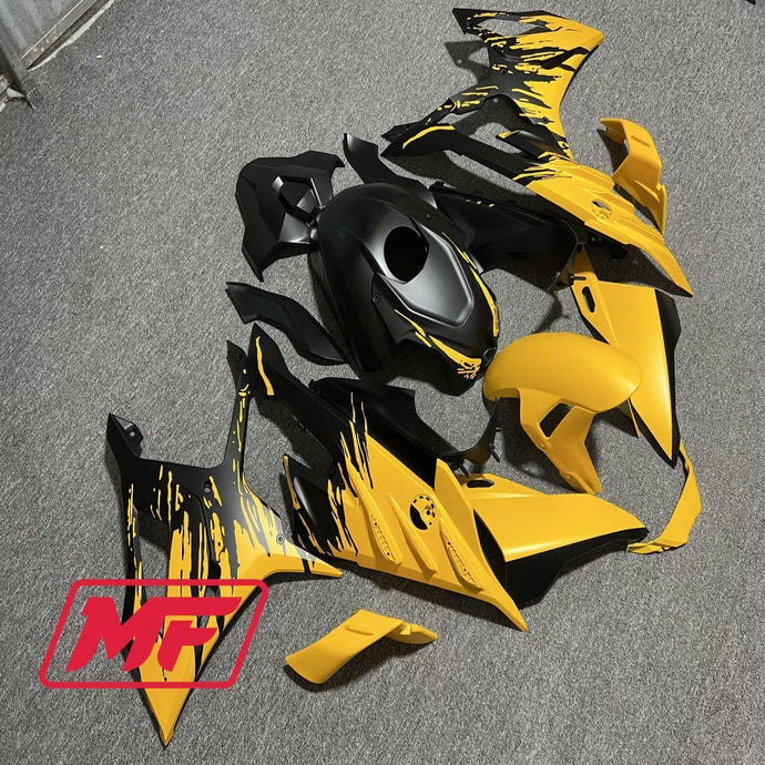 Monster Fairings Full Kit BMW S1000RR 23-2024 Matte Black & Yellow Splash + Windshield + Gas Tank Cover