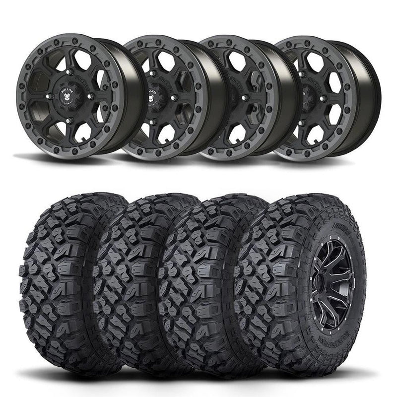 Load image into Gallery viewer, Set of Four Bullite Ruler Wheels 14&quot; Gray And Kenda K3204R Klever XT Tires [32x10R-14]
