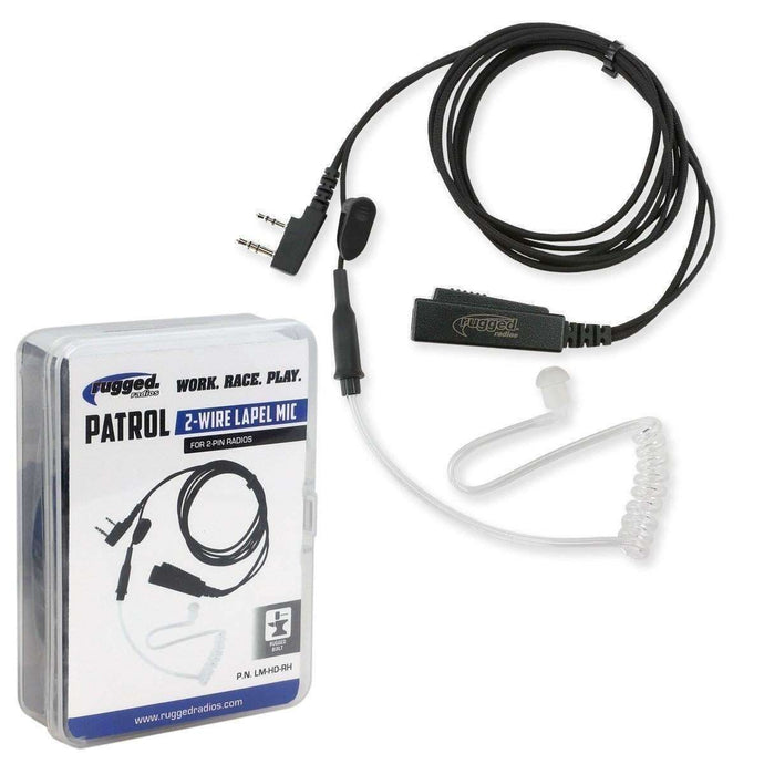 Rugged Radios 2-Wire Lapel Mic with Acoustic Ear Tube for Rugged Handheld Radios LM-HD-RH
