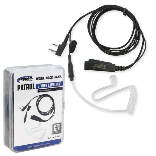 Rugged Radios 2-Wire Lapel Mic with Acoustic Ear Tube for Rugged Handheld Radios LM-HD-RH