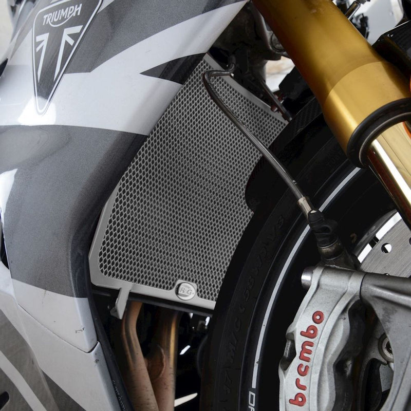 Load image into Gallery viewer, R&amp;G Racing Black Aluminum Radiator Guard For 2020 Triumph Daytona 765 Moto2
