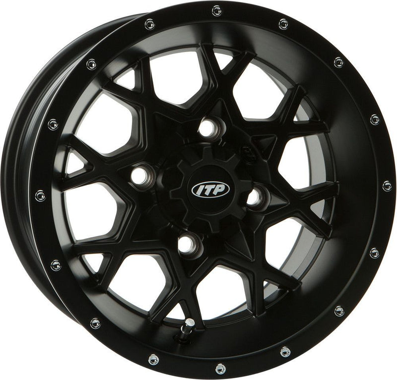 Load image into Gallery viewer, ITP Set of Four Storm Series Hurricane Wheels Black 14X7 4/110 2+5
