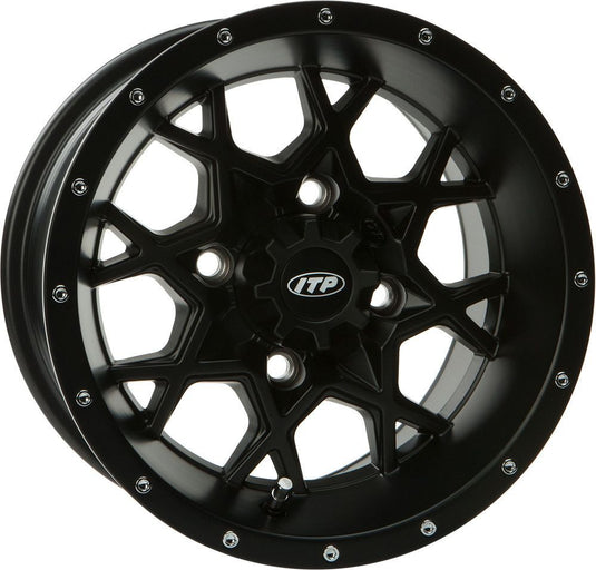 ITP Set of Four Storm Series Hurricane Wheels Black 14X7 4/110 2+5