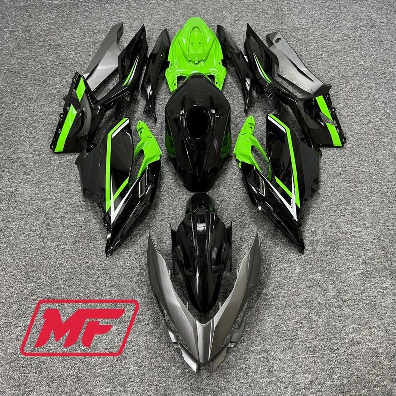 Load image into Gallery viewer, Monster Fairings Full Kit Kawasaki EX400 18-23 Green Black and Silver + Windshield + Gas Tank Cover
