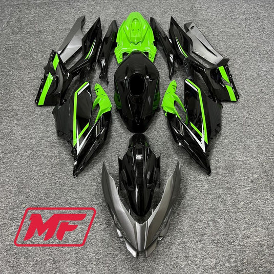 Monster Fairings Full Kit Kawasaki EX400 18-23 Green Black and Silver + Windshield + Gas Tank Cover
