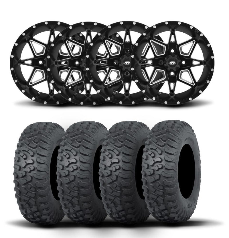 Load image into Gallery viewer, ITP Tornado 14&quot; Matte Black Wheels And Terra Hook Tires [32x10-14]
