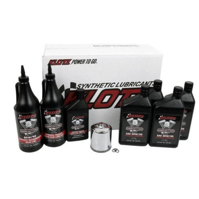 Klotz Premium 20W/50 4 Quart Synthetic Oil Change Kit For Harley-Davidson Evolution Big Twin