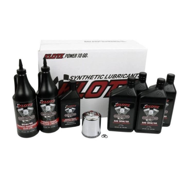 Load image into Gallery viewer, Klotz Premium 20W/50 4 Quart Synthetic Oil Change Kit For Harley-Davidson Evolution Big Twin

