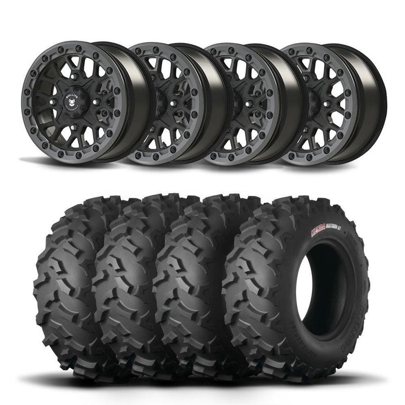 Load image into Gallery viewer, Set of Four Bullite Rider Wheels 14&quot; Gray And Kenda K3203 Mastodon AT Tires [26x11R-14]

