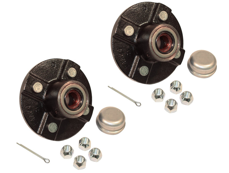 Load image into Gallery viewer, Pre-Greased Trailer Hub Kit (RHI-100-PG-PR) 4 Bolt on 4 Inch Circle with 1 inch I.D. Bearings - One Pair
