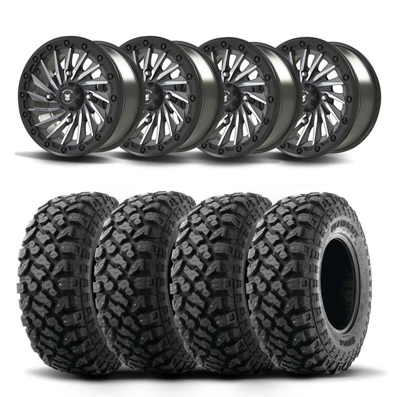 Load image into Gallery viewer, Set of Four Bullite Blade Wheels 14&quot; Gray And Kenda K3204R Klever XT Tires [27x9R-14]
