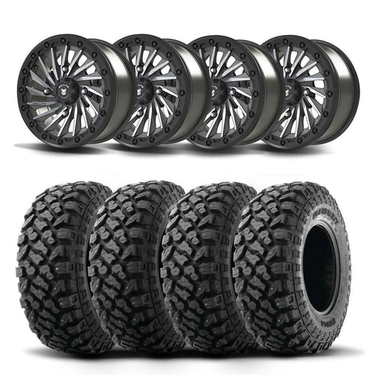 Set of Four Bullite Blade Wheels 14" Gray And Kenda K3204R Klever XT Tires [27x9R-14]
