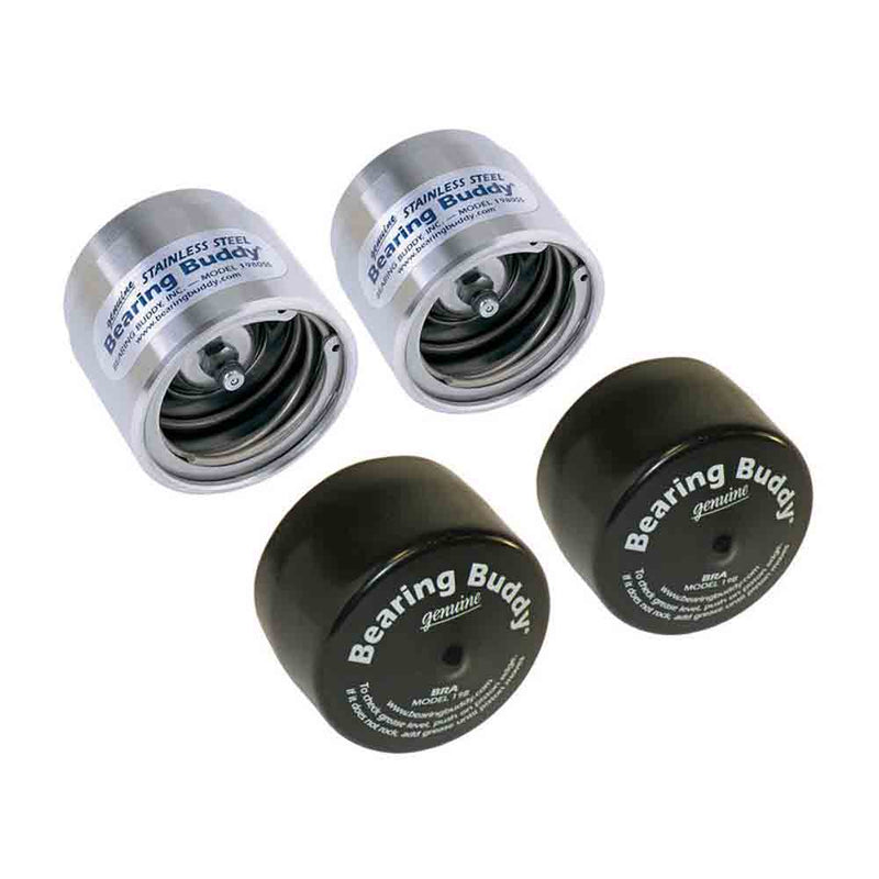 Load image into Gallery viewer, Bearing Buddy Stainless Steel Bearing Protectors with Bras - Pair - 1.980" Diameter

