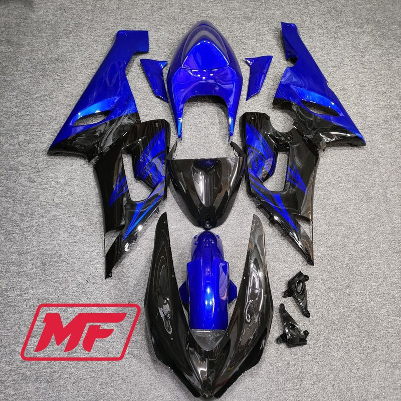 Load image into Gallery viewer, Monster Fairings Full Kit Kawasaki ZX-6R 05-06 Gloss Black and Blue + Windshield + Gas Tank Cover
