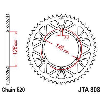 JT Sprockets Rear Racelite Aluminum Race Sprocket Black 51 Tooth 51T 520 Chain
