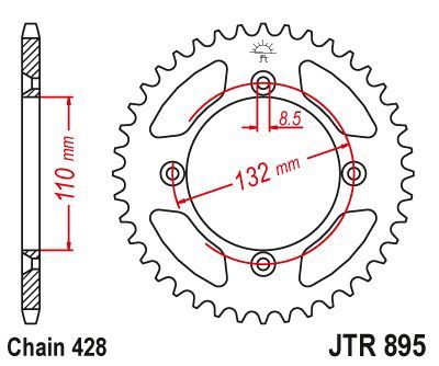 JT Sprockets Rear Steel Sprocket 46 Tooth 46T 428 Chain JTR895.46