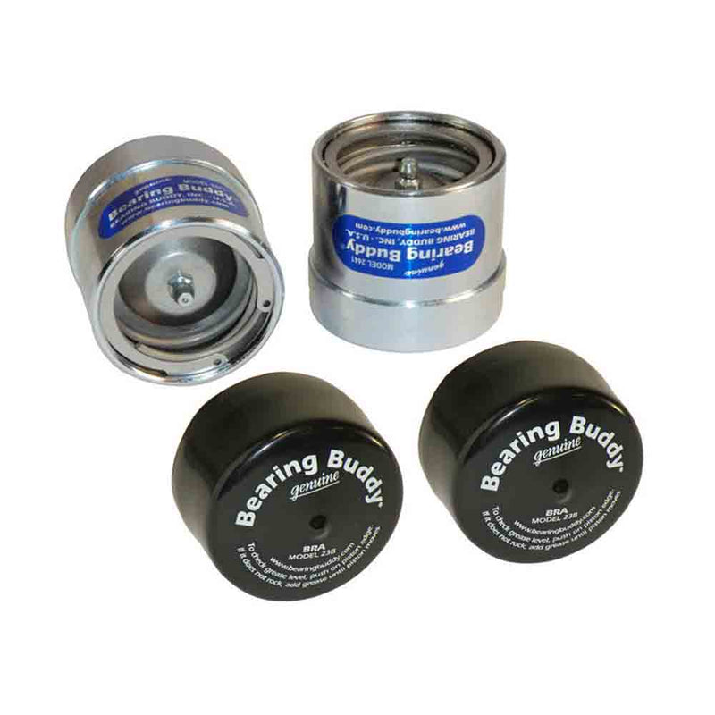 Load image into Gallery viewer, Bearing Buddy Chrome Bearing Protectors with Bras - Pair - 2.441" Diameter
