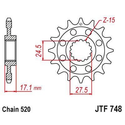 JT Sprockets Front OEM Type Rubber Cushioned Sprocket 15 Tooth 15T 520 Chain