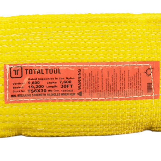 Heavy Duty Nylon Strap - 6 inches Wide x 30 feet Long Tow - 50,000 lbs. Breaking Strength