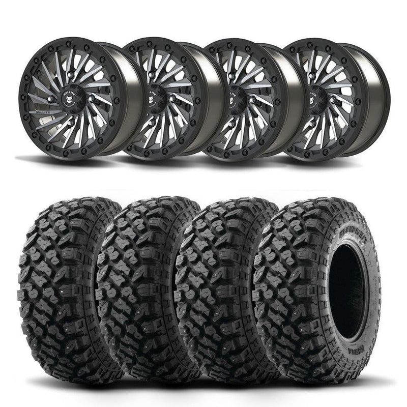 Load image into Gallery viewer, Set of Four Bullite Blade Wheels 14&quot; Gray And Kenda K3204R Klever XT Tires [27x9R-14]
