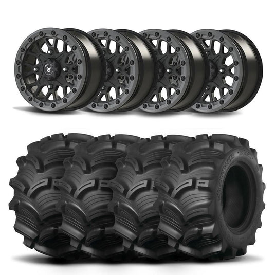 Set of Four Bullite Rider Wheels 14" Gray And Kenda K538 Executioner Tires [28x11-14]