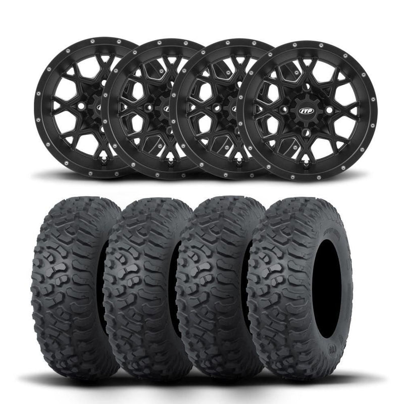 Load image into Gallery viewer, ITP Hurricane 12&quot; Matte Black Wheels And Terra Hook Tires [26x9-12]
