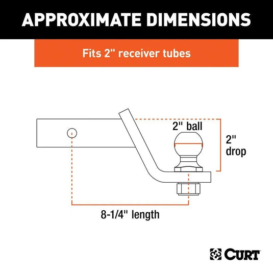 CURT Manufacturing - Ball Mount w/ 2 Inch Ball - 2 Inch Shank - 2 Inch Drop - Includes Hitch Pin & Clip