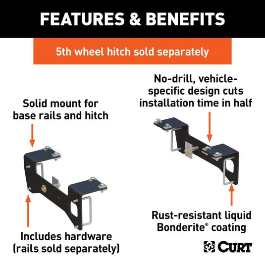 Custom 5th Wheel Frame Brackets Fits Select Silverado, Sierra 1500 (Except 5.5 Foot Bed)