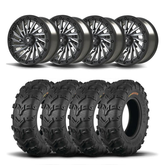 Set of Four Bullite Blade Wheels 14" Gray And Kenda K592 Bearclaw EVO Tires [26x11-14]