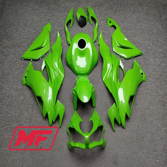 Monster Fairings Full Kit Kawasaki ZX-6R 19-23 Green Carbon Fiber Style + Windshield + Gas Tank Cover