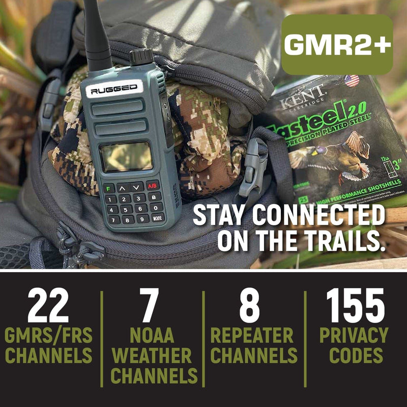Load image into Gallery viewer, Rugged Radios ADVENTURE PACK - 2 PACK - GMR2 PLUS GMRS and FRS Two Way Handheld Radios with XL Batteries and Long Range Antennas - Grey RUGGED-ADVENTURE-PACK

