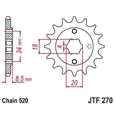 JT Sprockets Front Steel Countershaft Sprocket 13 Tooth 13T 520 Chain JTF270.13