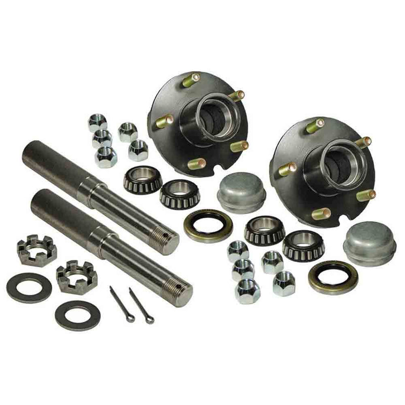Load image into Gallery viewer, Pair of 5-Bolt on 4-1/2 Inch Hub Assemblies with 1 Inch Straight Spindles &amp; Bearings
