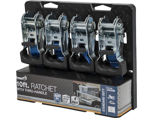 Load image into Gallery viewer, 10 Foot Standard Duty Ratchet Tie Down With Thru-Handle - 4 Pack

