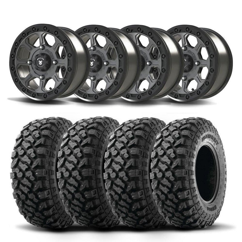 Load image into Gallery viewer, Set of Four Bullite Ruler Wheels 14" Gray And Kenda K3204R Klever XT Tires [27x9R-14]
