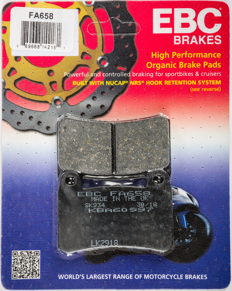 Load image into Gallery viewer, EBC 1 Pair Premium SFA Organic OE Replacement Brake Pads MPN FA658

