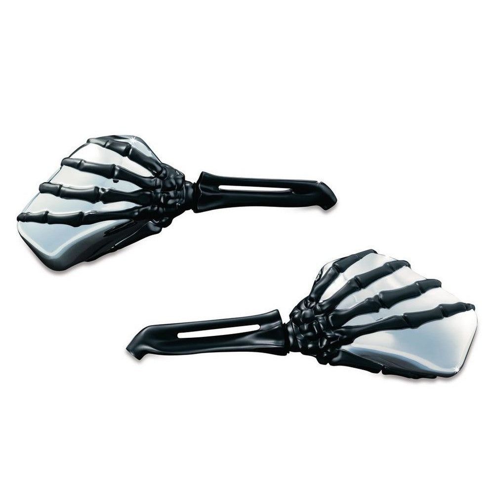 Kuryakyn Skeleton Black Hand Chrome Mirrors Set Motorcycle Harley Honda Indian